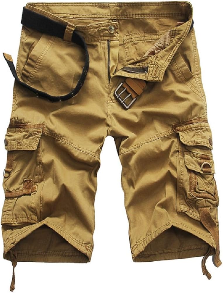 Men's Casual Cotton Relaxed Fit Outdoor Multi Pocket Cargo Shorts (32, Khaki)