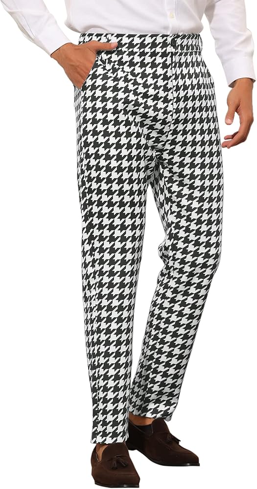 Lars Amadeus Houndstooth Dress Pants for Men's Big and Tall Regular Fit Plaid Checked Trousers