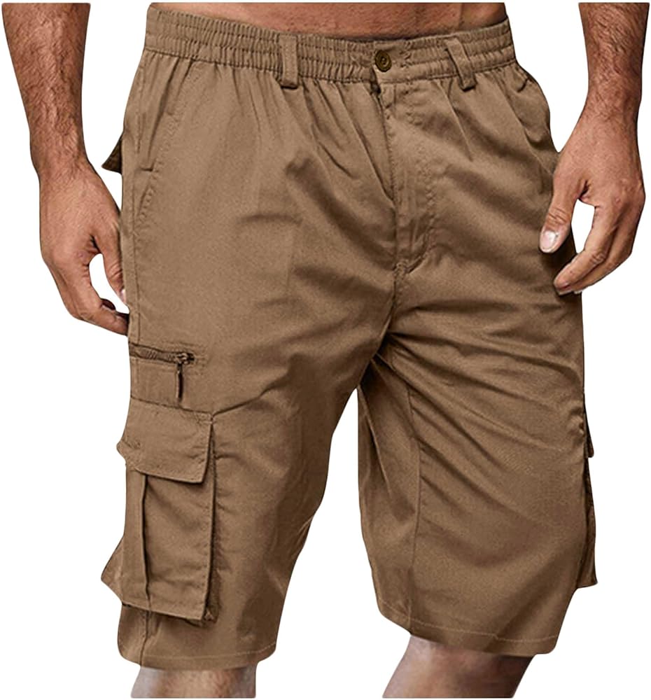 Mens Cargo Shorts Drawstring Elastic Waist Cargo Shorts Casual Loose Fit Lightweight Multi-Pockets Cargo Pants 2024