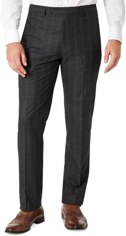 Calvin Klein Mens Jerome Plaid Suit Separate Dress Pants Gray 33/30