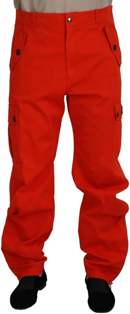 Dolce & Gabbana Red Cargo Men Trousers Cotton Men's Pants