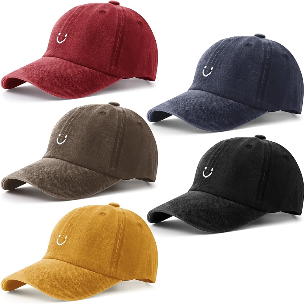 5 Pieces Unisex Cotton Vintage Baseball Cap Low Profile Unstructured Baseball Hat Washed Distressed Twill Adjustable Dad Hat