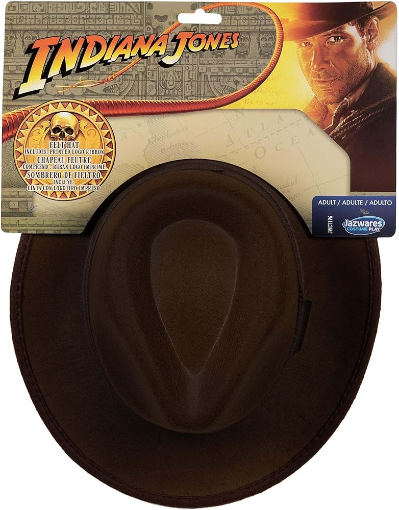 Jazwares INDIANA JONES Adult Hat - One-Size-Fits-All Felt Fedora with Brown Band and Logo Ribbon