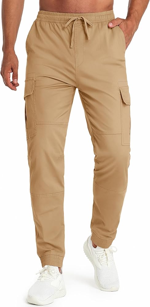 TACVASEN Men's Cargo Pants Regular Fit Lightweight Stretch Work Hiking Outdoor Elastic Waist Pants with 5 Pockets