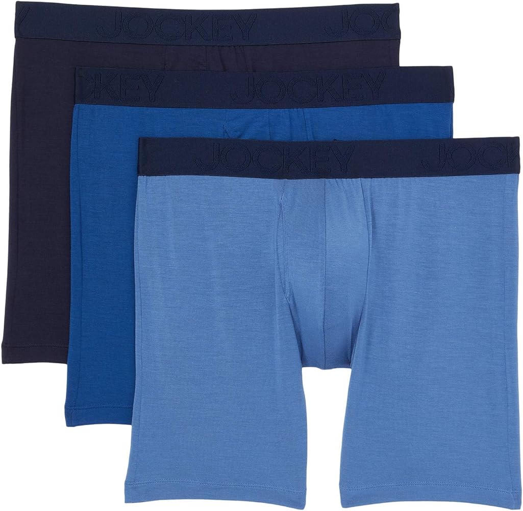 Jockey Active Ultra Soft Modal Boxer Brief 3-Pack True Navy/Marina Blue/Retro Denim MD (Waist 32-34")