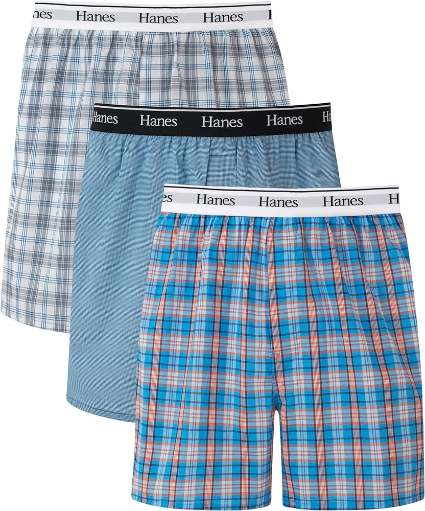 Hanes Originals Cotton Woven Boxers Pack, Moisture-Wicking Underwear for Men, 3-Pack