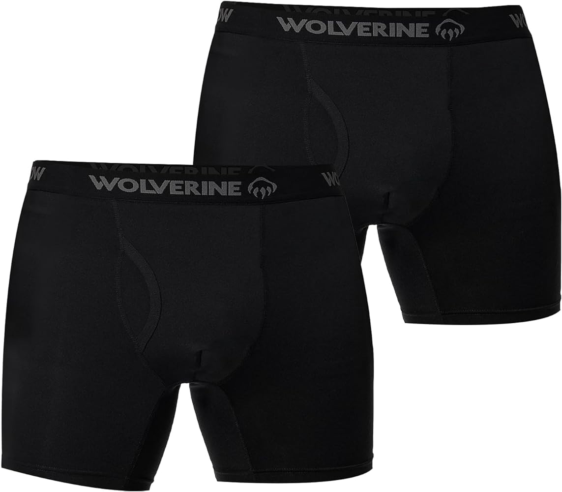 WOLVERINE Men's Underwear Boxer Briefs Breathable Moisture-Wicking with Fly Underwear for Men, 2-Pack Black