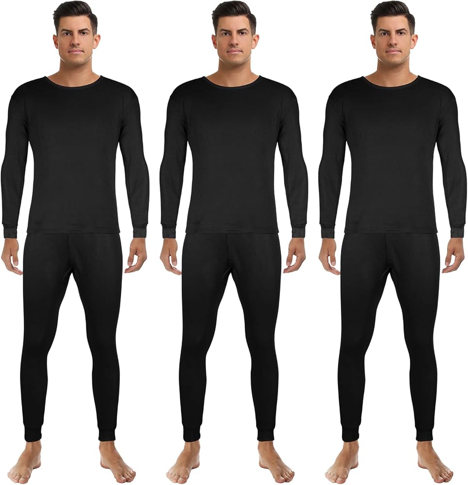 3 Sets Thermal Underwear for Men Soft Long Johns Base Layer Thermals Fleece Warm Lined Top Bottom for Winter Cold Weather