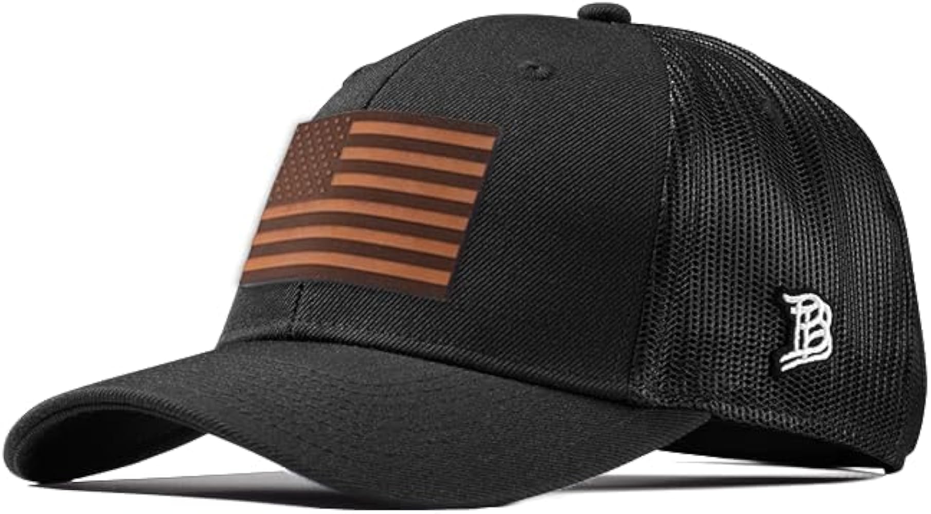 Branded Bills Old Glory Tan Leather Curved Trucker, Lightweight, Comfortable Baseball Cap