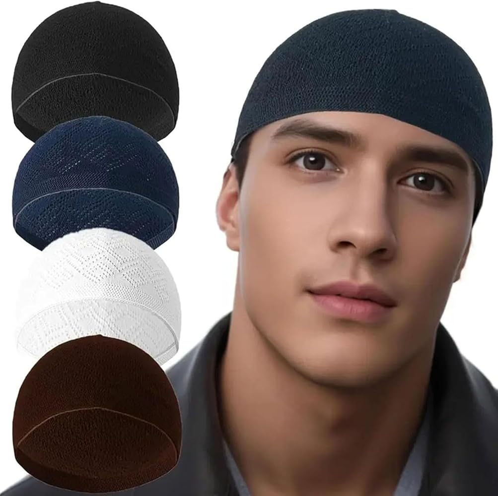 Muslim Hat Men's Kufi Hat Knitted Hat, Breathable Hat for Men &Women Hijab Knitted Muslim Prayer Hat Men's Wrap Head Caps