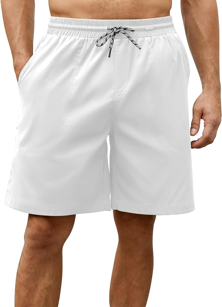 Hardaddy Mens Casual Shorts Stretch Waist Summer Beach Shorts with 5 Pockets Include 1 Zipper Pocket