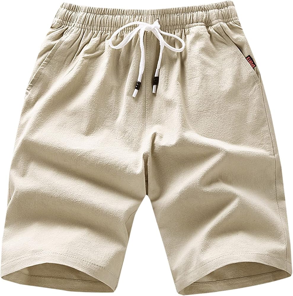 Cotton Summer Shorts for Men Drawstring Casual Beach Shorts Outdoor Fashion Stretch Chino Short Slim-Fit with Pocket