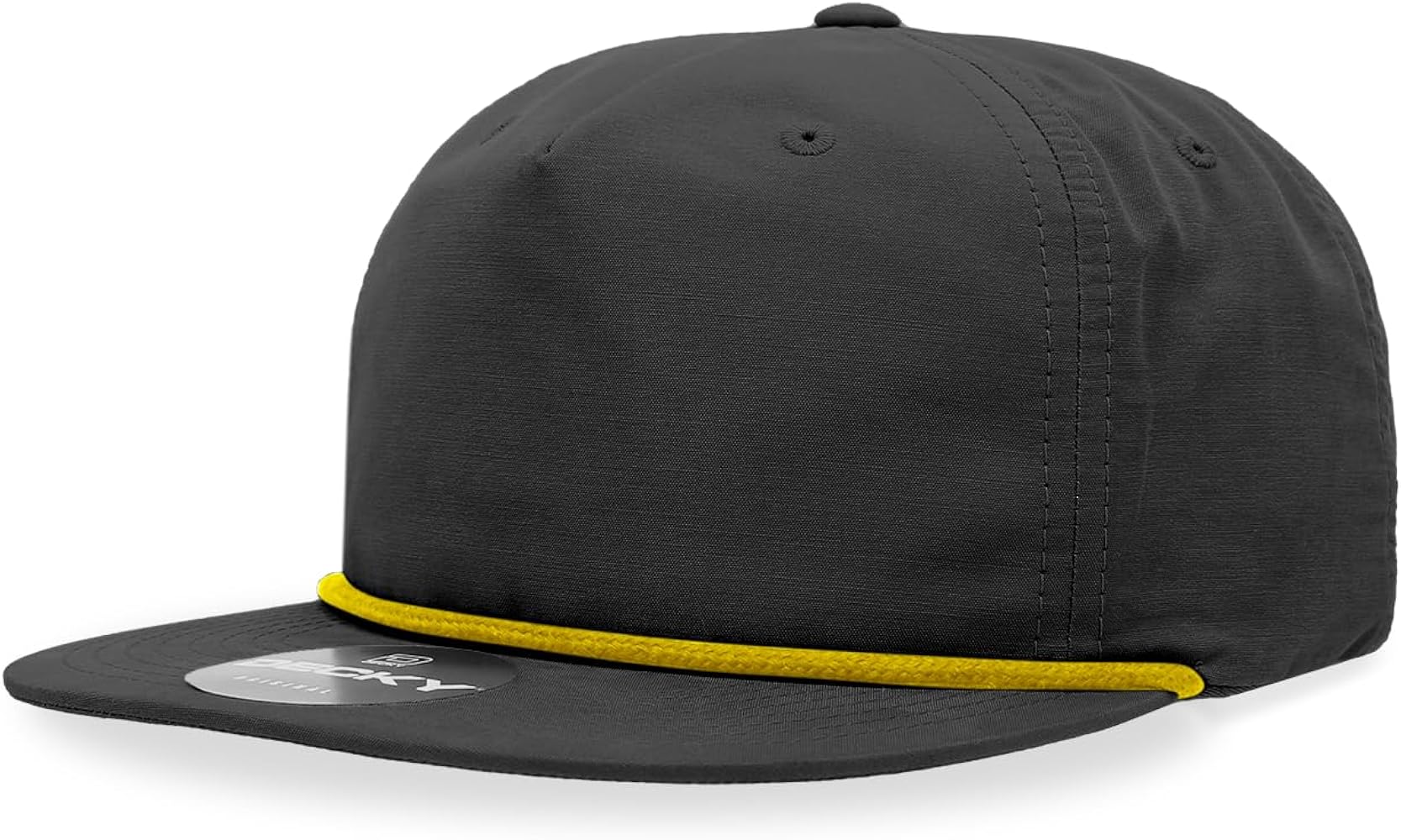 DECKY Standard 5 Panel High Profile Relaxed Cotton Blend Rope Hat, Black/Gold