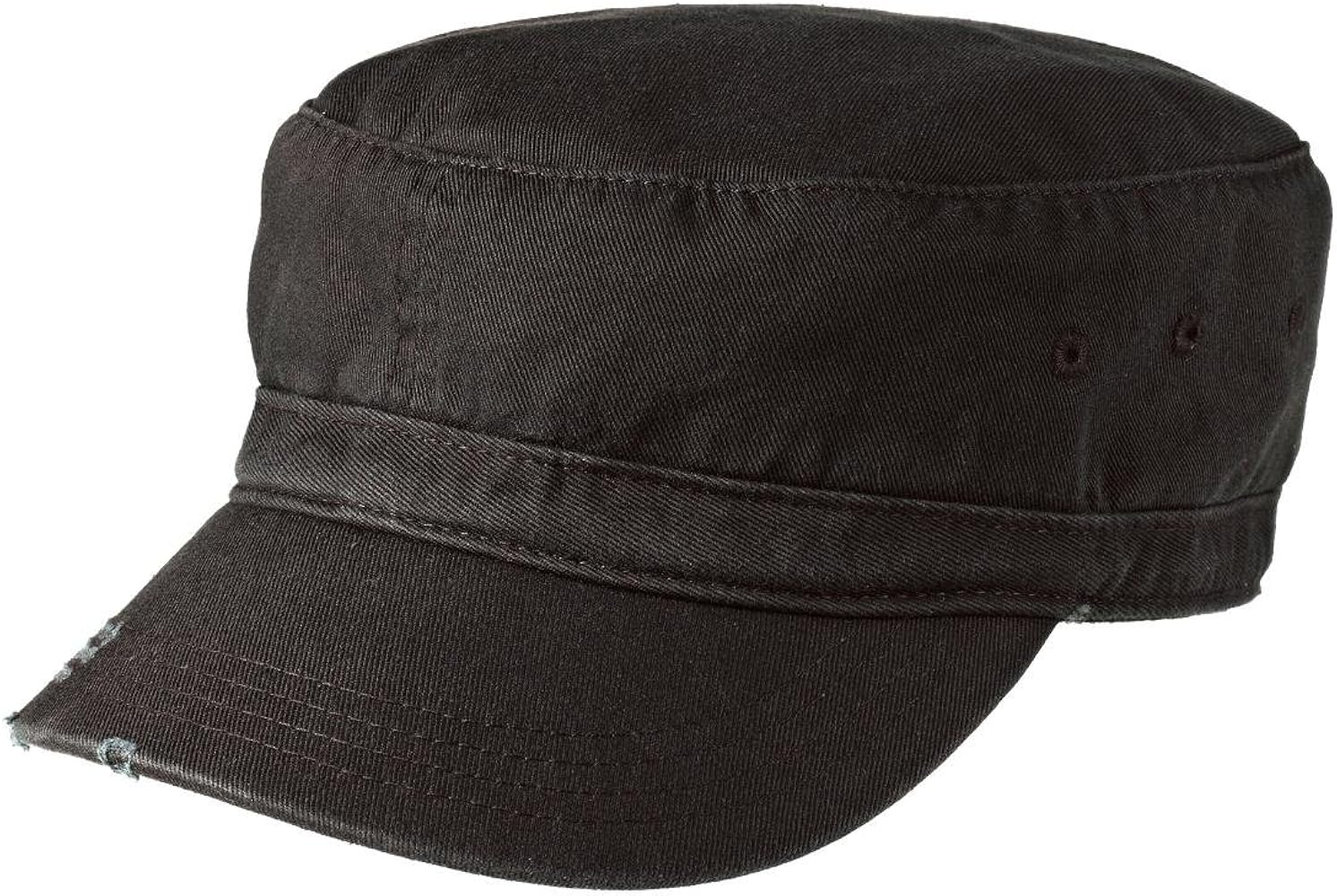 District Threads Distressed Military Style Twill Hat, Black, OSFA