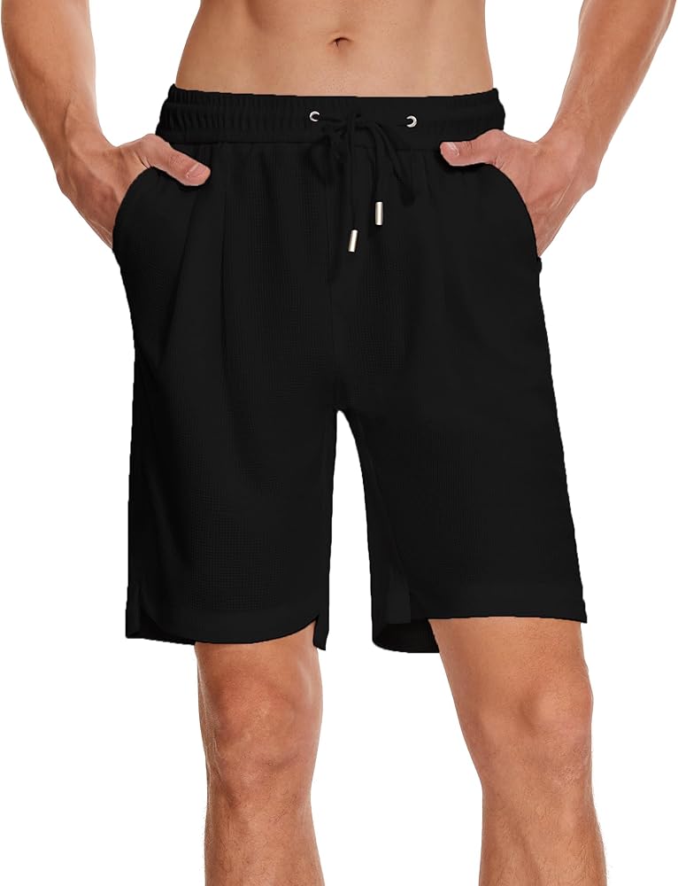 Men's Casual Knit Shorts Elastic Waist Drawstring Running Summer Men's Pocket Beach Shorts.