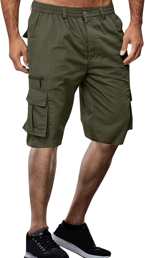 Cargo Shorts for Men Stretch Waist Mens Shorts Summer Cargo Pants Multi-Pockets Straight Leg Biker Shorts Casual Trouser