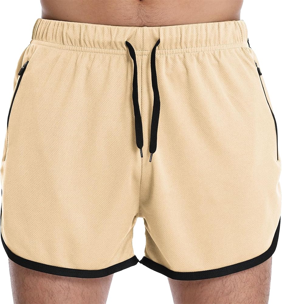 Mens Lightweight Beach Shorts Drawstring Elastic Waist Athletic Shorts Gym Workout Running Short Pants with Pocket