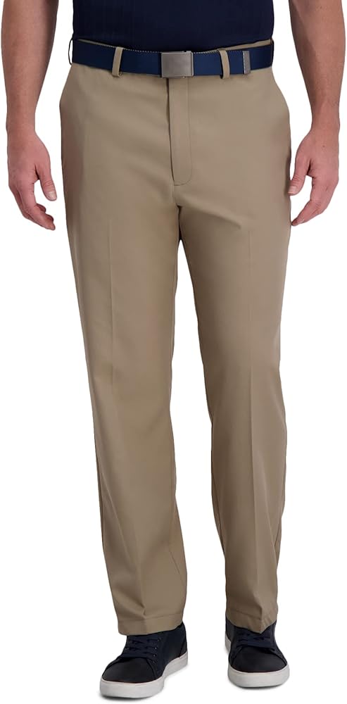 Haggar Mens Cool Right Performance Flex Solid Classic Fit Flat Front Pant-Reg. And Big And Tall