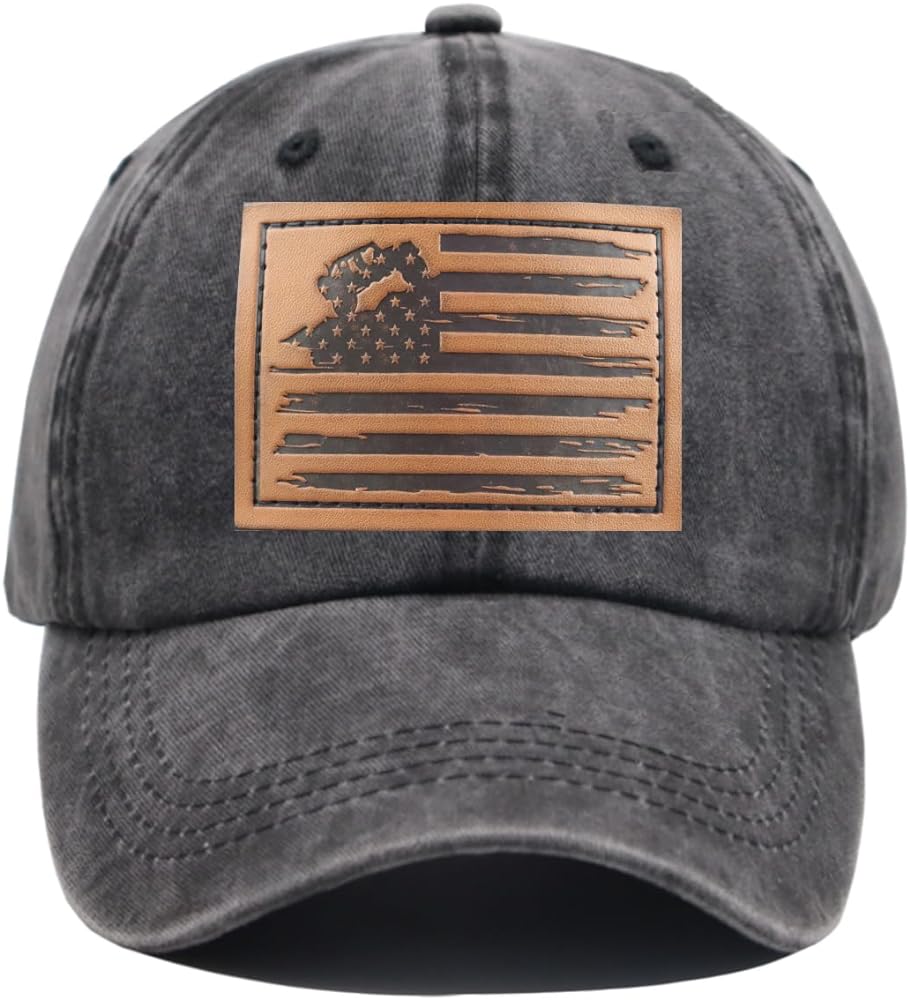 American Flag Trucker Hat, Adjustable USA Flag Car Baseball Cap Distressed Retro Washed for Men Women