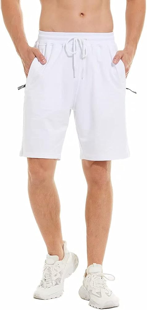 Yundobop Mens Shorts Casual Cotton Drawstring Elastic Waist Athletic Shorts with Zipper Pockets