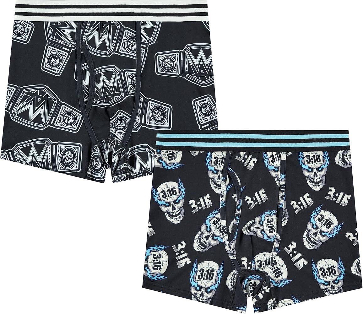 WWE Superstars Mens Boxer Briefs - John Cena, Roman Reigns, Undertaker, Rock, Stone Cold, Hulk Hogan - Mens 2 Pack Underwear