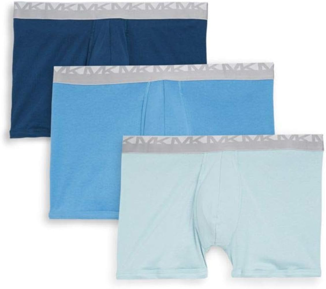 Michael Kors Men`s Stretch Factor Performance Cotton Boxer Briefs 3 Pack (Harbor Blue(181X001013)/Silver, Small)