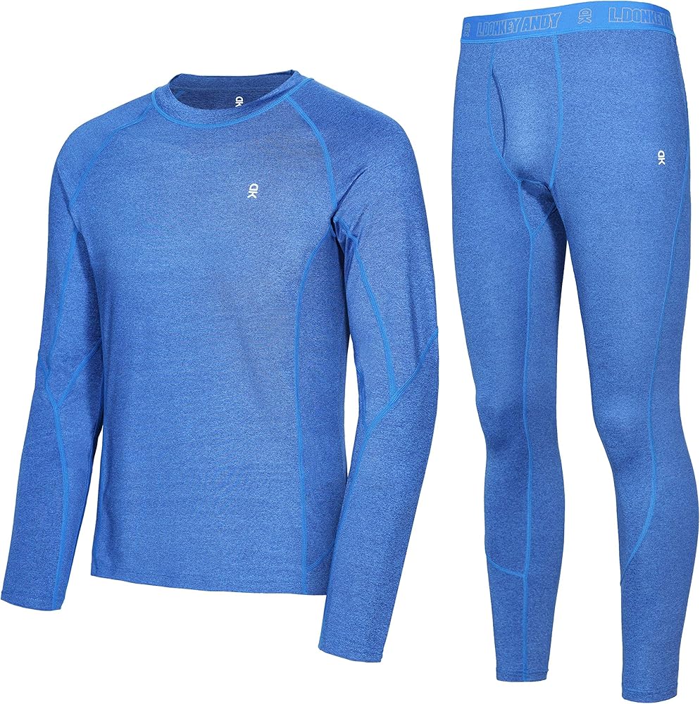 Little Donkey Andy Men's Thermal Underwear Set Performance Base Layer Wicking Active Long Johns Top & Bottom with Fly