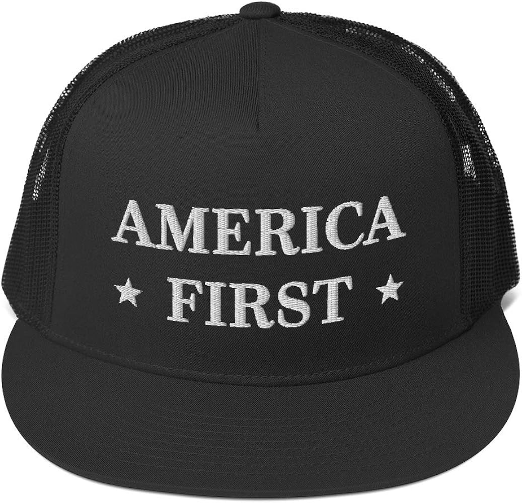 America First Hat (Embroidered Trucker Cap) USA Patriot, July 4th Pride