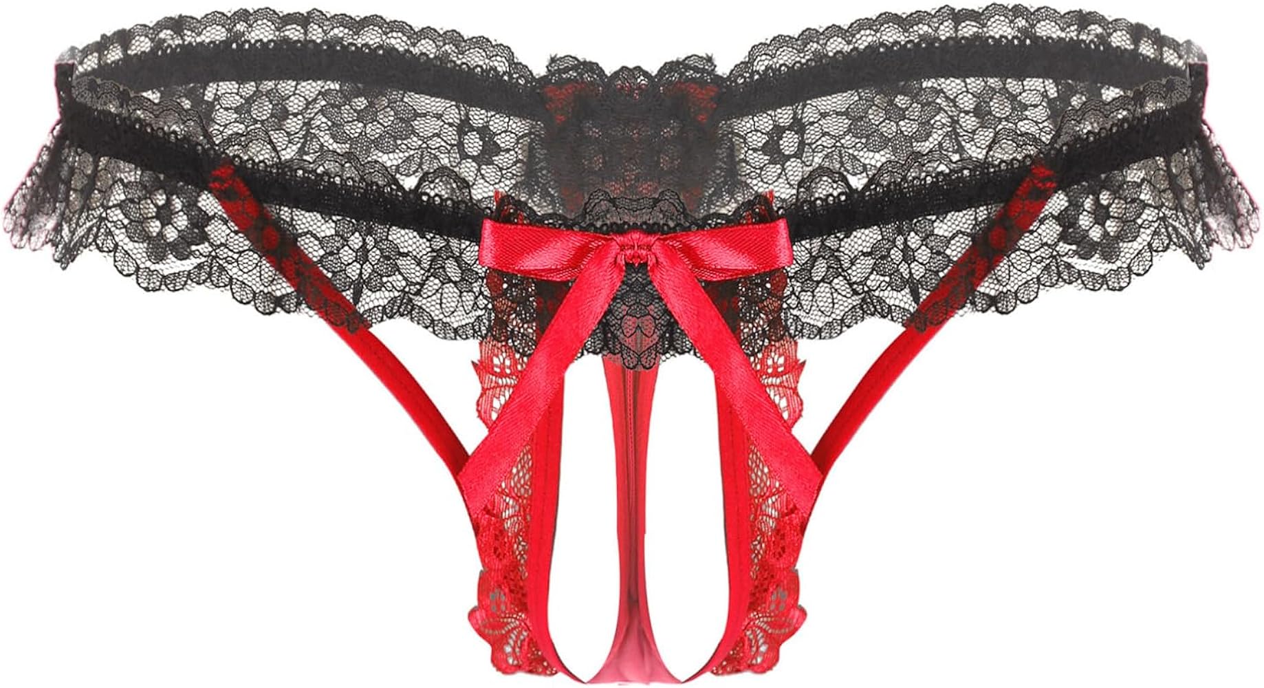 Men's Lace Frilly Panties Sissy Crossdress Underwear Ruffled Hollow Out Thongs G-string