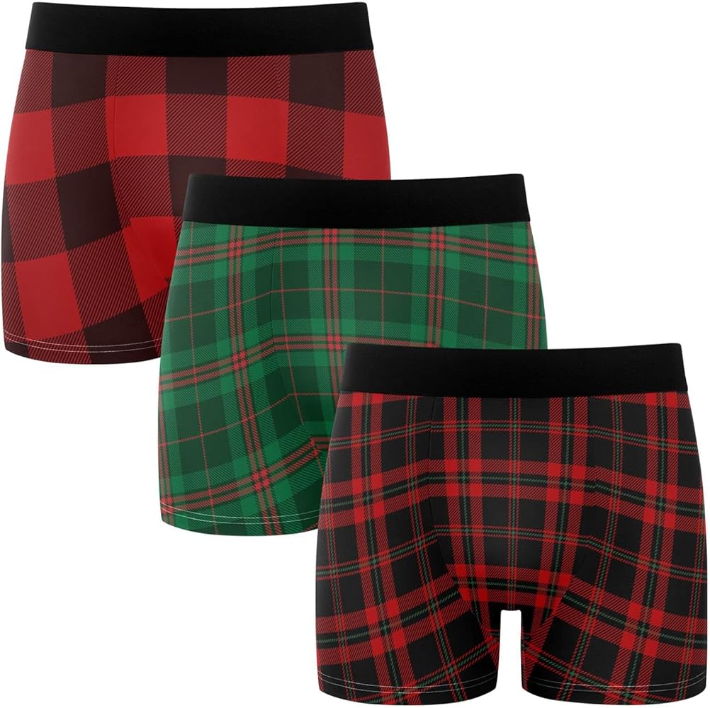 Scottish Plaid Mens Boxer Briefs 3 Pack Underwear Breathable Stretch Boxer Trunk S-XXL