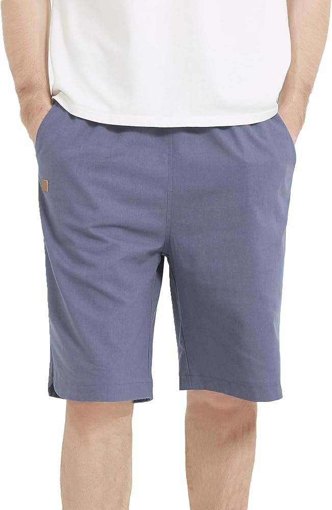 Men's Linen Shorts Casual Elastic Waist Drawstring Loose Fit Beach Shorts