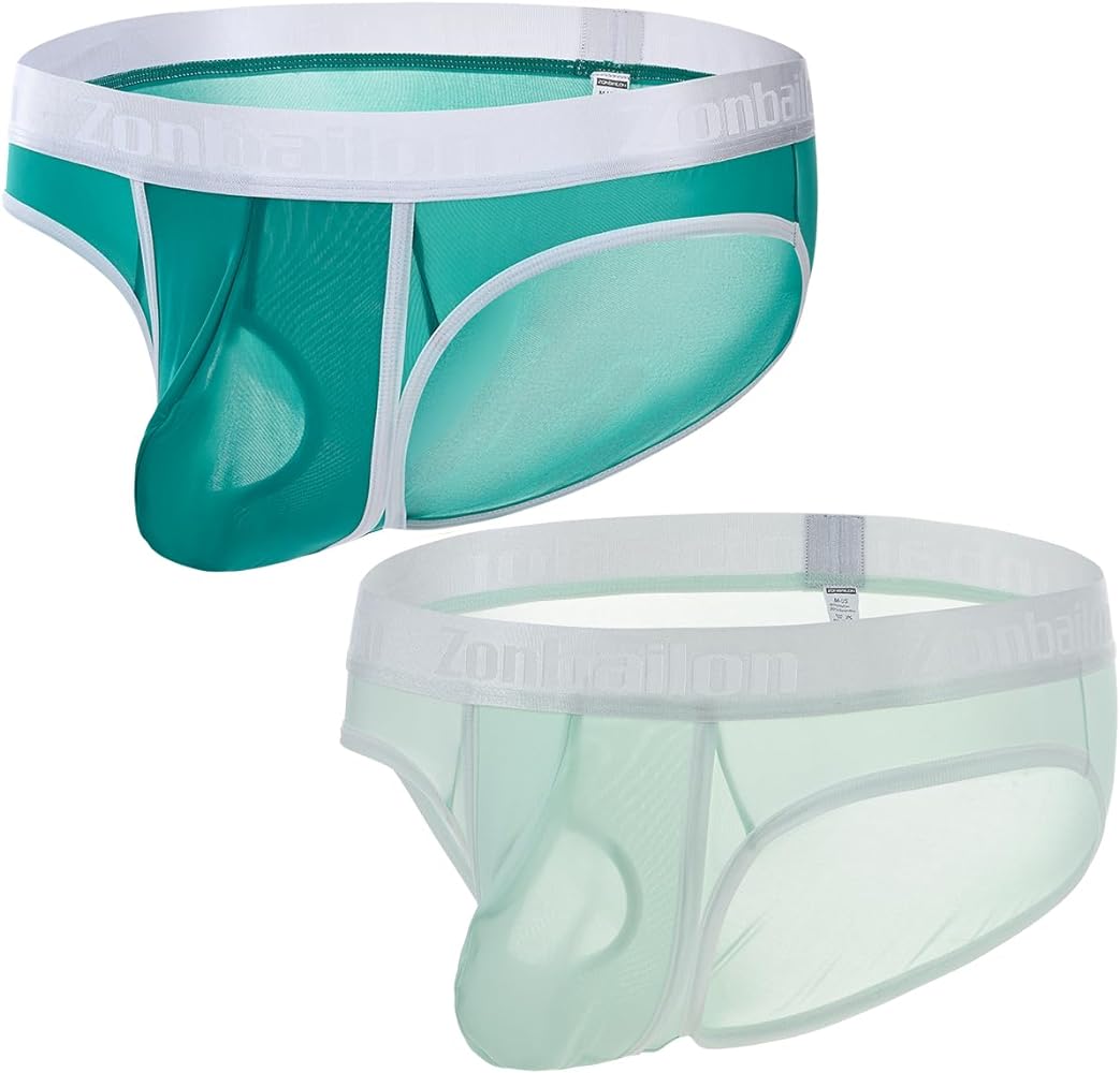 Mens Mesh Briefs Ice Silk See Through Bulge Enhancing Dual Pouch Ultra-Thin Seamless Underwear