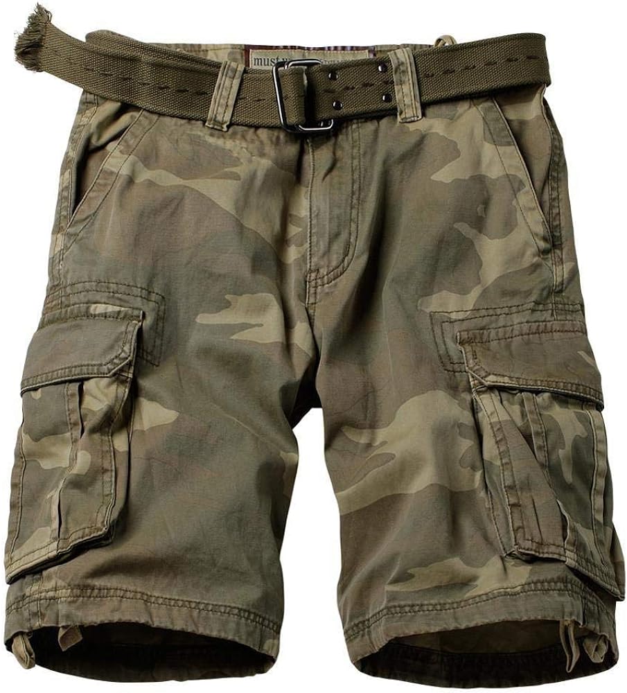 TRGPSG Men's Camo Multi-Pocket Relaxed Fit Casual Shorts,Outdoor Camouflage Twill Cargo Shorts 11" Inseam(No Belt)