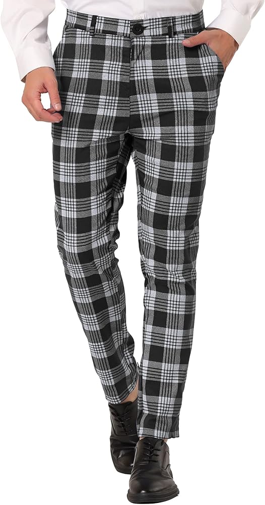 Lars Amadeus Men's Plaid Dress Pants Casual Slim Fit Checkered Business Trousers