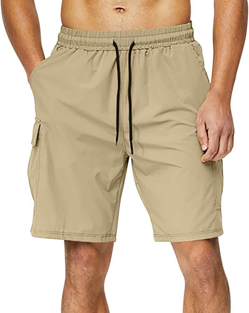 Big and Tall Cargo Shorts for Men Elastic Waist Drawstring Summer Casual Lightweight Work Athletic Shorts