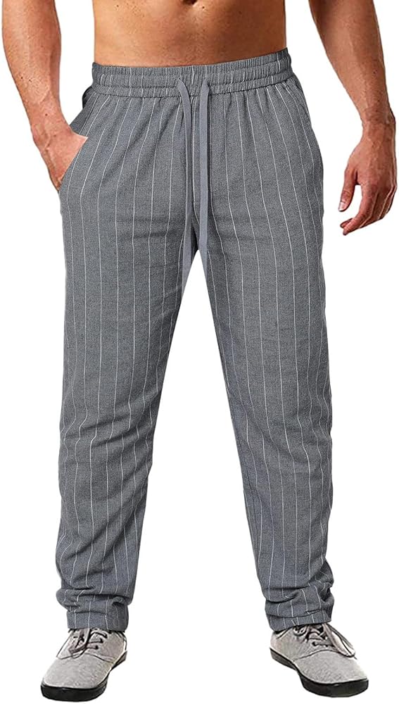 Men's Spring and Summer Pinstripe Cotton and Casual Sports Pants Power Pants