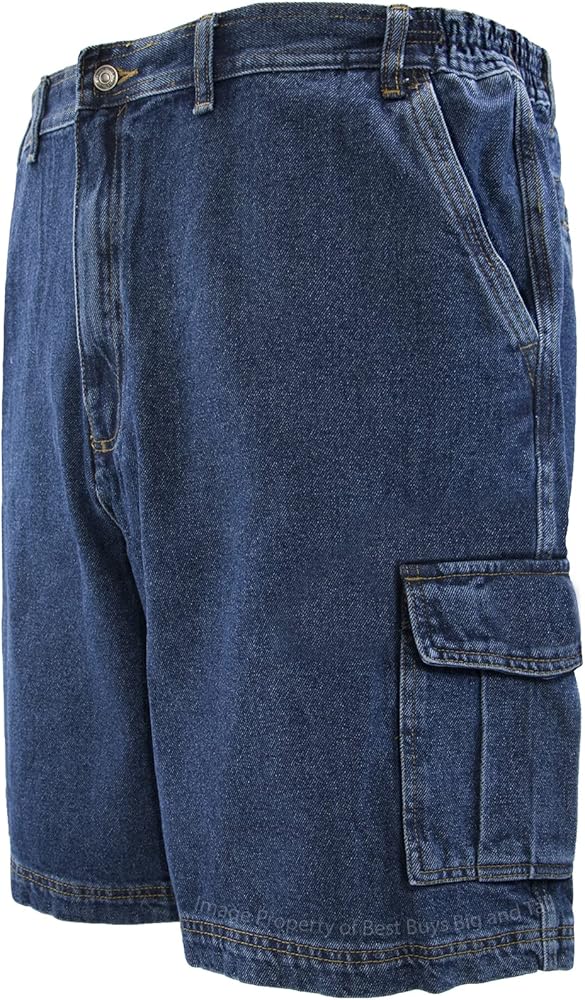 Big Men’s Denim Cargo Shorts Expandable Waist Size 46 to 70