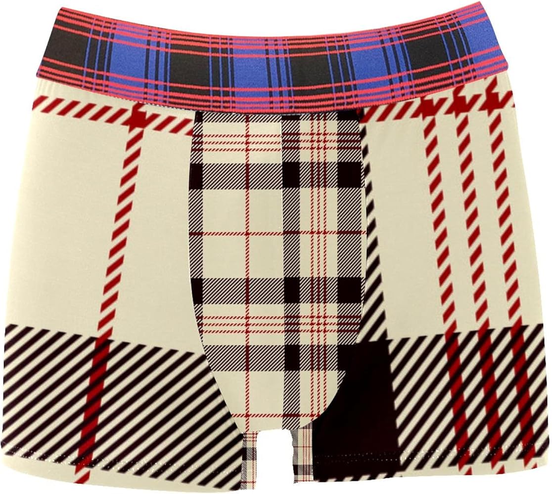 Black & Beige Scottish Plaid Men's Underwear Boxer Briefs All Day Comfort Mens Wide Waistband M L XL XXL