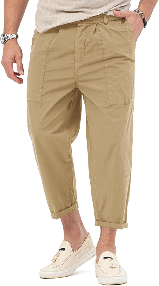 PASLTER Mens Stretch Chino Pants Casual Loose fitted Cargo Pants Leisure Trousers Elastic Waist