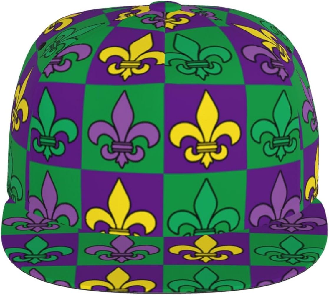 Unisex Adjustable Flat Brim Cap Mardi -Gras-Fleur-De-Lis Baseball Cap Cool Snapback Hat for Men Women Black