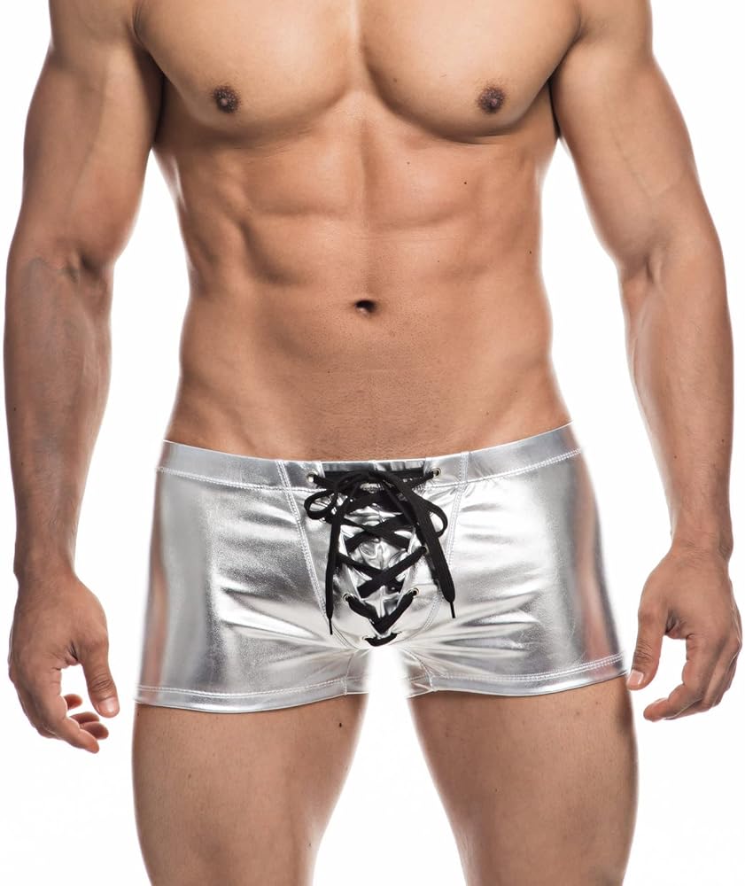 Men's Metallic Shorts Yoga Shiny Boxer Briefs Shiny Hot Pants Underwear Bikinis with Draswtring