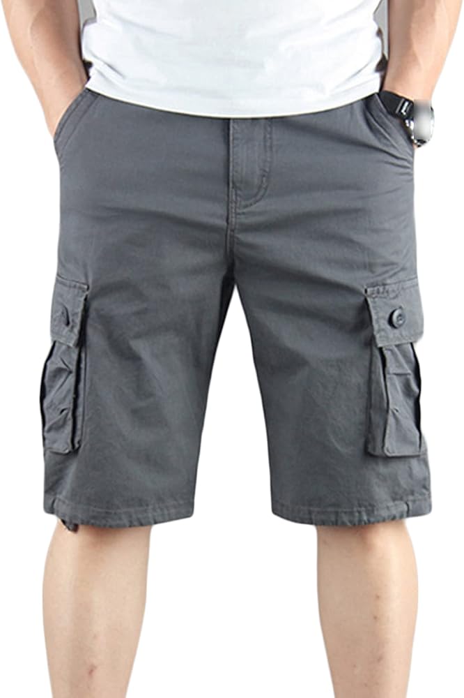 Men's Slim Fit Cotton Casual Cargo Shorts Lightweight Multi Pocket Shorts Outdoor Tactical Hiking Short Pants