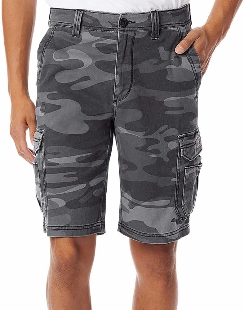 UNIONBAY Mens Midweight Flex Waist Cargo Shorts (Black Camo, 32)