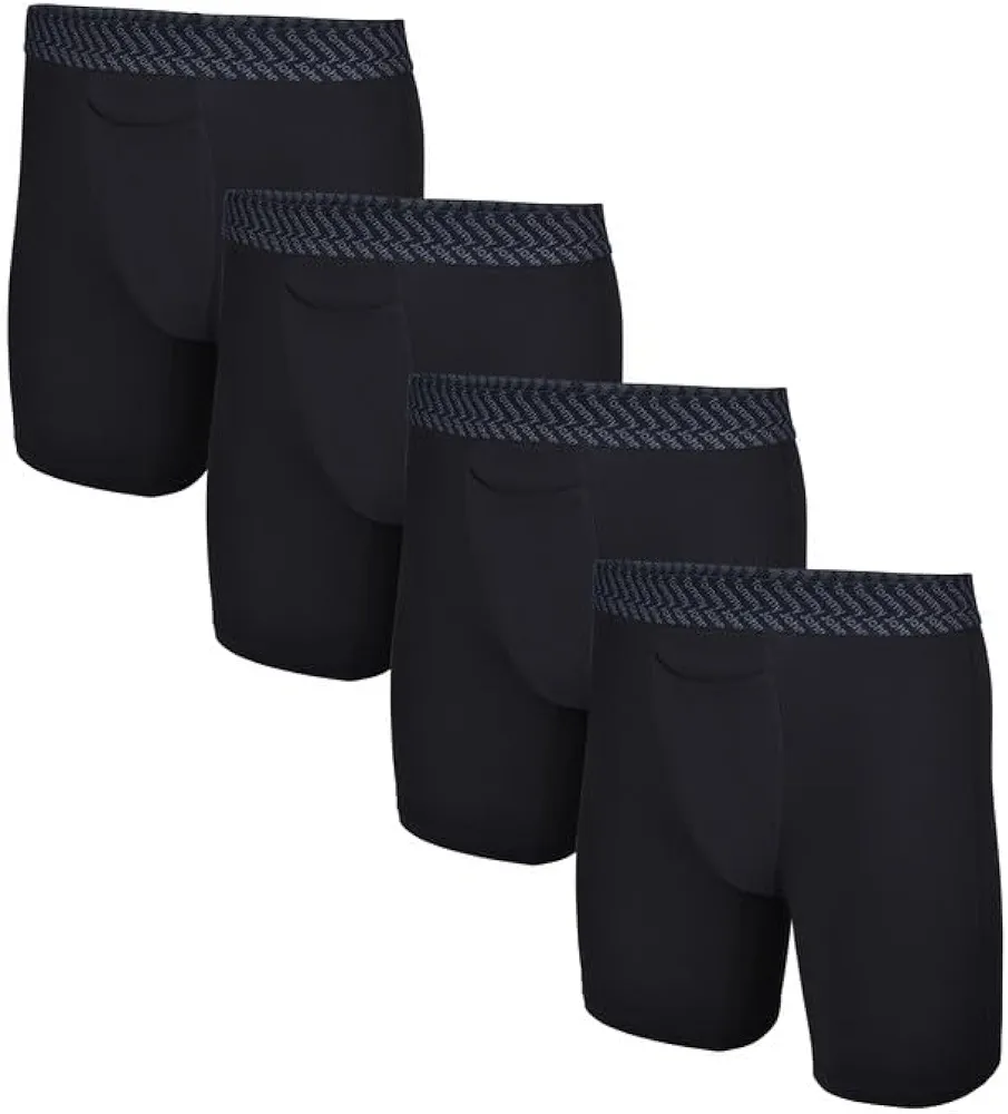 Tommy John Men’s Boxer Brief 8” - 4 pack - Underwear - Cotton Basics Boxers with Supportive Contour Pouch - Naturally Breathable Stretch Fabric (Black, XX-Large)