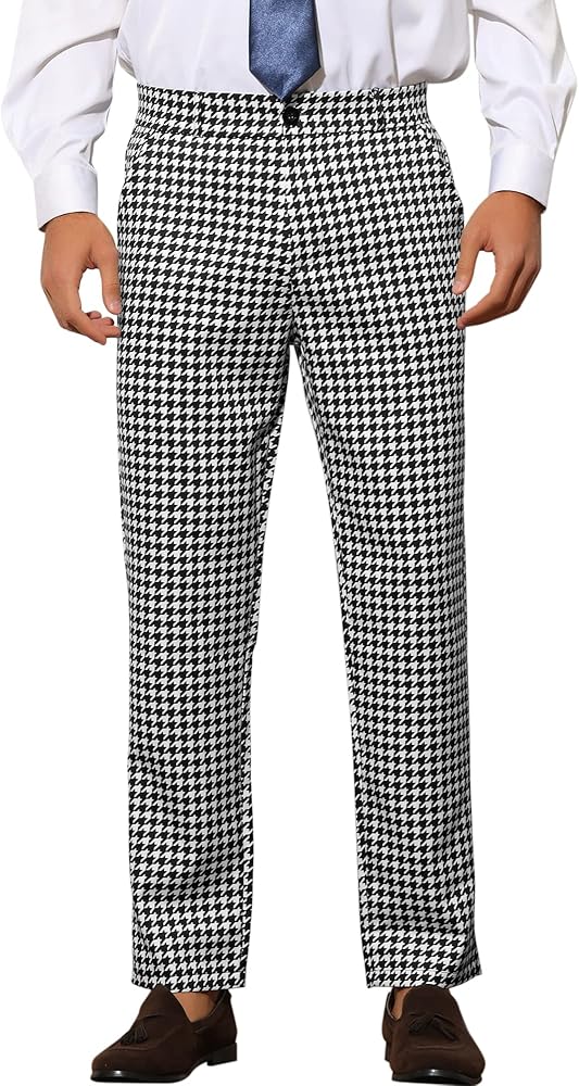 Lars Amadeus Houndstooth Pattern Pants for Men's Slim Fit Classic Business Plaid Dress Trousers