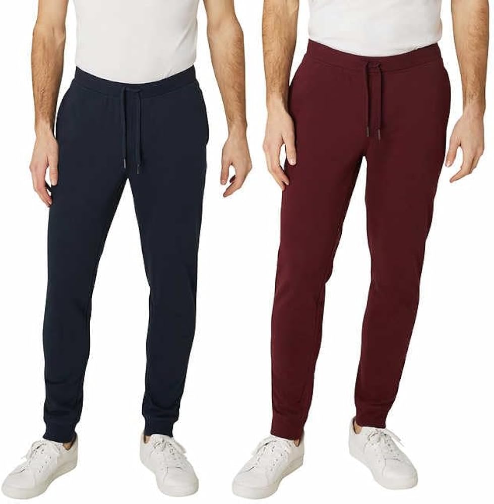 Weatherproof Vintage Men's 2 Pack French Terry Slim Tapered Fit Everyday Jogger Pant with Flex Waistband