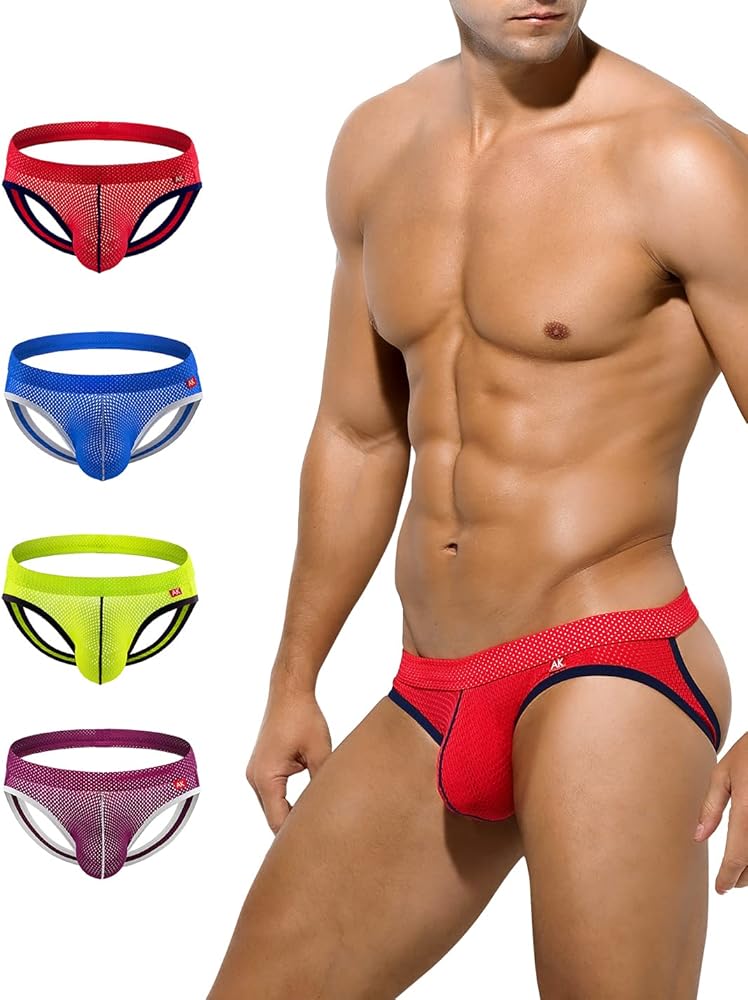 Arjen Kroos Men Sexy Underwear Jockstrap Mesh Breathable Jock Strap(4-pack)