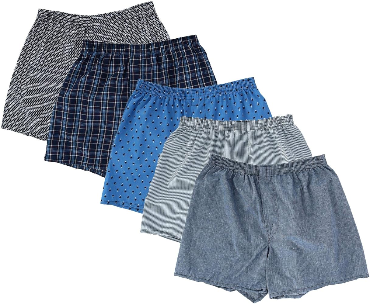 Fruit of the Loom Woven Boxers - 5 Pack (5P582) L/Print/Stripes Assorted