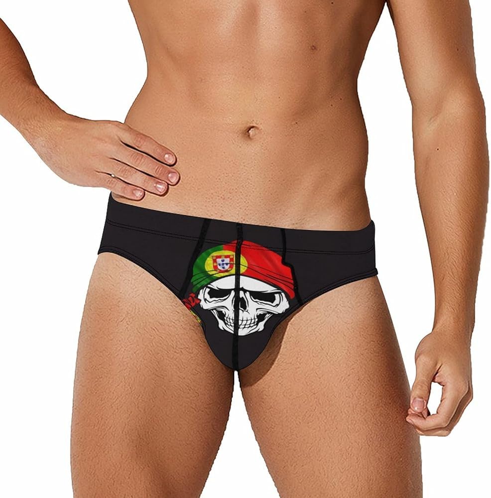 Portuguese Country Flag Skull Breathable Mens Underwear Soft Briefs Lightweight Low Rise Panties