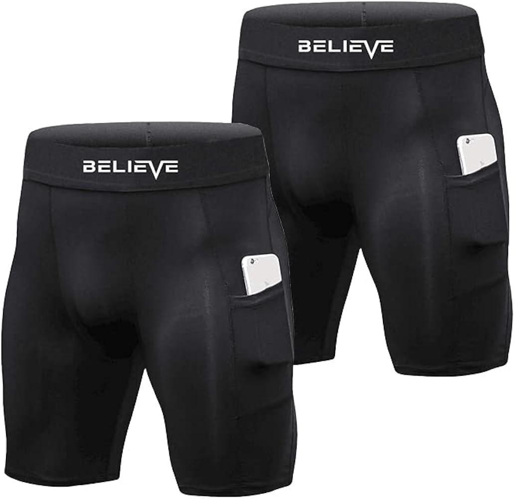 Believe Compression Shorts for Men – Men’s Sports Shorts Anti Chafing Underwear Black